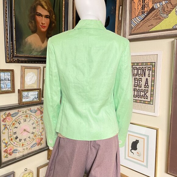 Lauren Ralph Lauren Pale Green Linen Blend Button Front Womens Jacket Size M - Picture 4 of 4